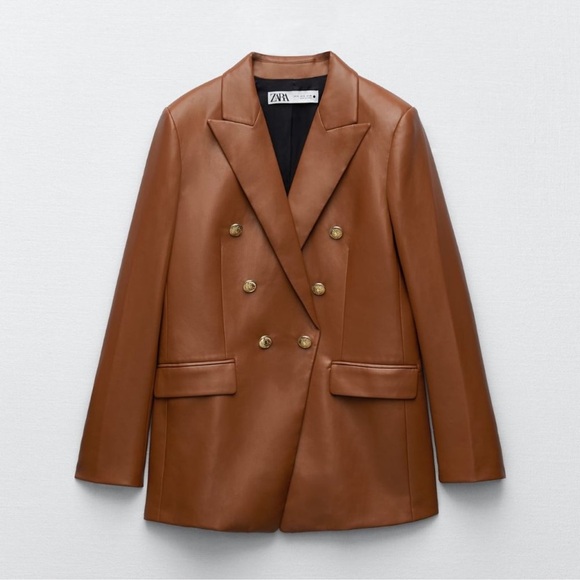 NWOT ZARA FAUX LEATHER DOUBLE-BREASTED BLAZER - Picture 13 of 15